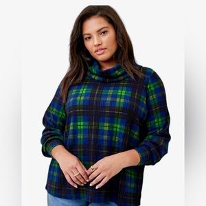TORRID 1X Brushed Waffle Cowl Neck Plaid Top Thermal NEW